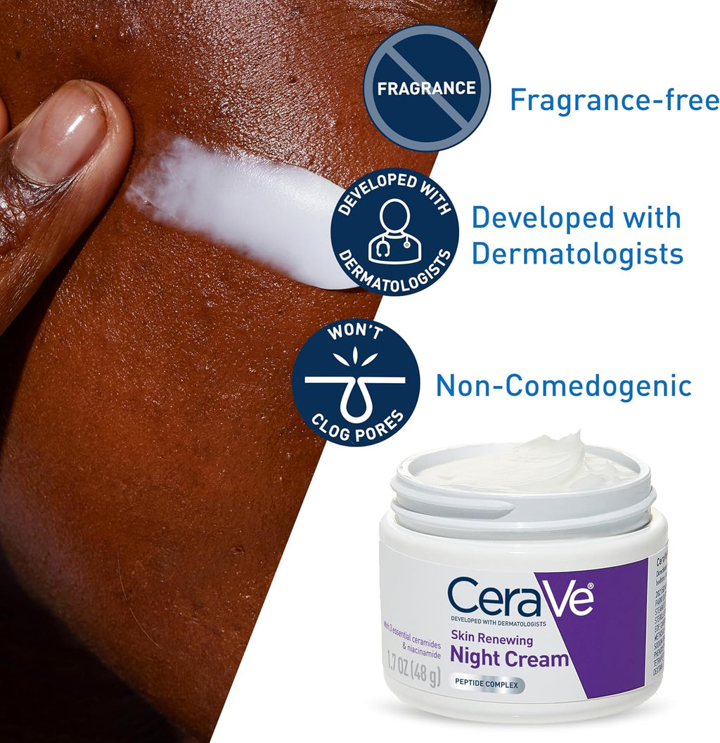 CeraVe Skin Renewing Night Cream | Niacinamide, Peptide Complex, and Hyaluronic Acid Moisturizer for Face | 1.7 Ounce, Packaging may Vary