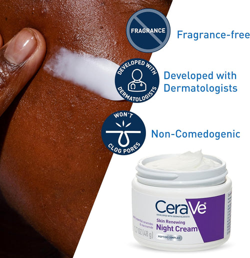 CeraVe Skin Renewing Night Cream | Niacinamide, Peptide Complex, and Hyaluronic Acid Moisturizer for Face | 1.7 Ounce, Packaging may Vary
