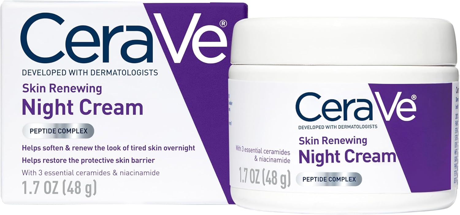 CeraVe Skin Renewing Night Cream | Niacinamide, Peptide Complex, and Hyaluronic Acid Moisturizer for Face | 1.7 Ounce, Packaging may Vary