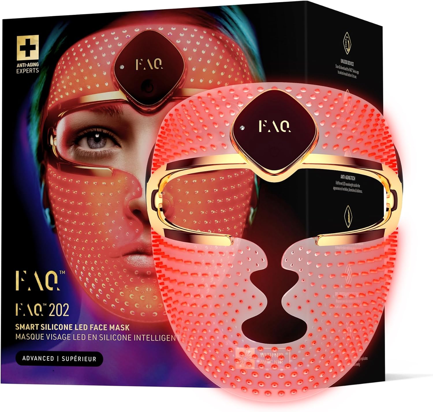 FAQ 202 Advanced Anti Aging NIR + 7 LED lights Face Mask - Spot Treatment & Acne Treatment - Face Masks Skincare - Wireless Face Masks Beauty - 600 Glow Points - Wearable Skin Care