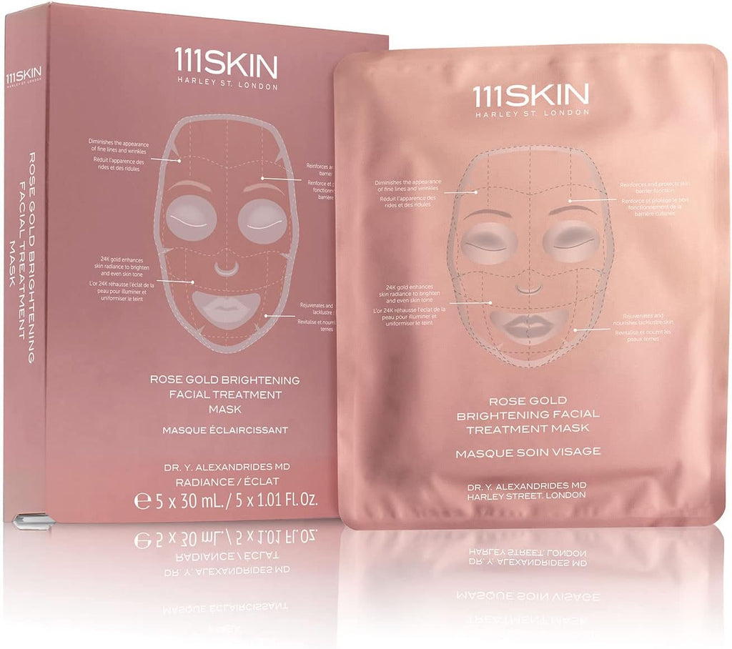 111SKIN Rose Gold Brightening Facial Treatment Mask | Fragrance Free | The Ultimate Pre-Event Mask | For Hydration & Radiance | Set of 5 (1.01 oz each)