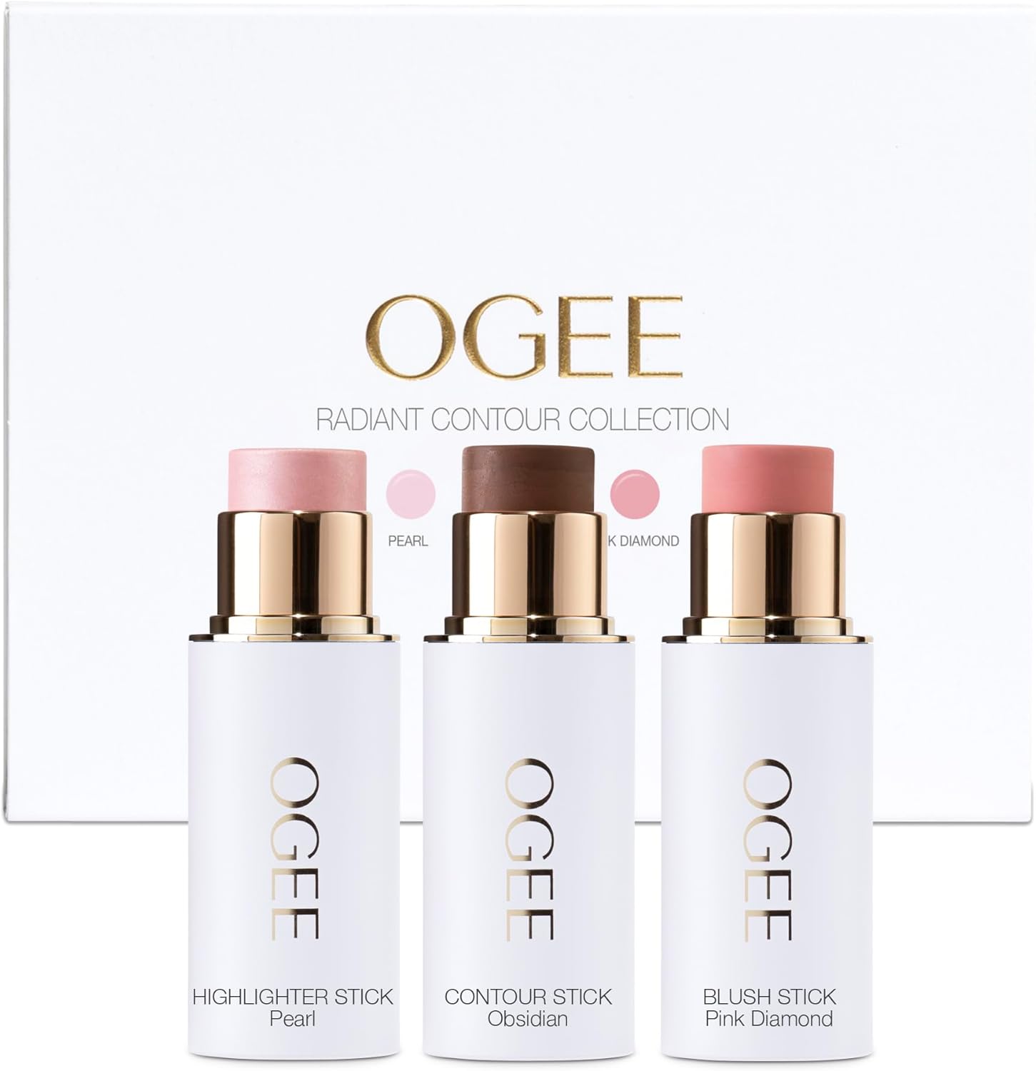 Ogee Face Radiant Collection Trio - Contour Makeup Collection - Certified Organic Palette - Includes Bronzer, Blush & Highlighter Sticks